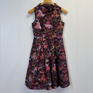 Taylor Women Cocktail Metallic Floral Midi Dress Size 2P Spring Event Holiday